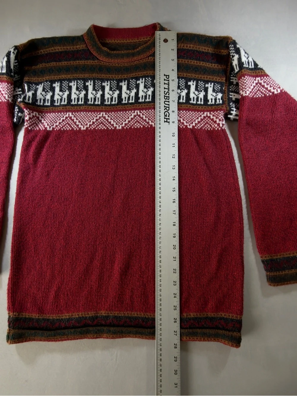 Men's Red Patterned Crewneck Sweater - Brand Unspecified